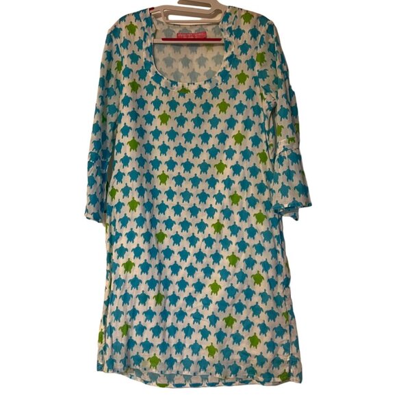 Preppy Girl Palm Beach Sea Turtle Pullover Dress Swim Cover Women's Size Medium - Picture 1 of 5